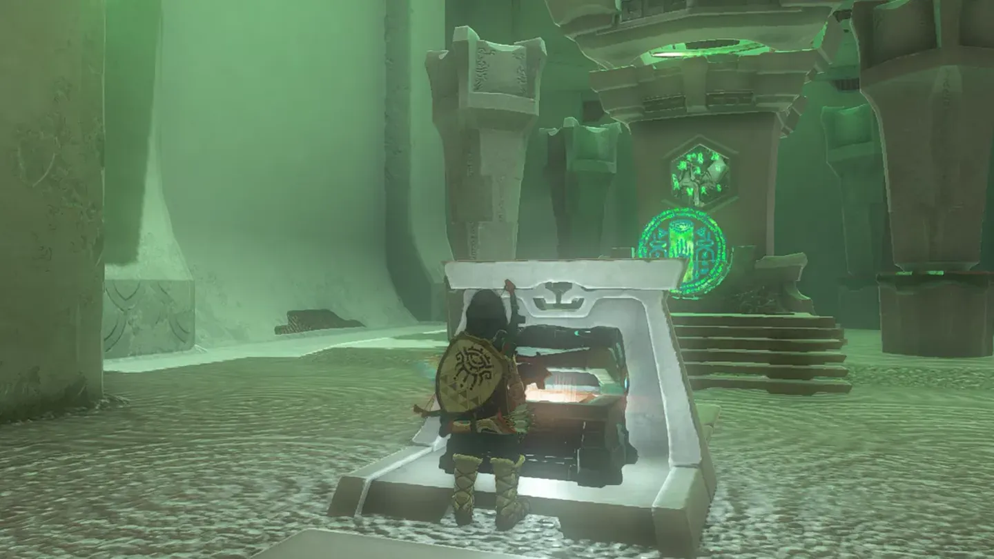 Link opening the chest in the altar room