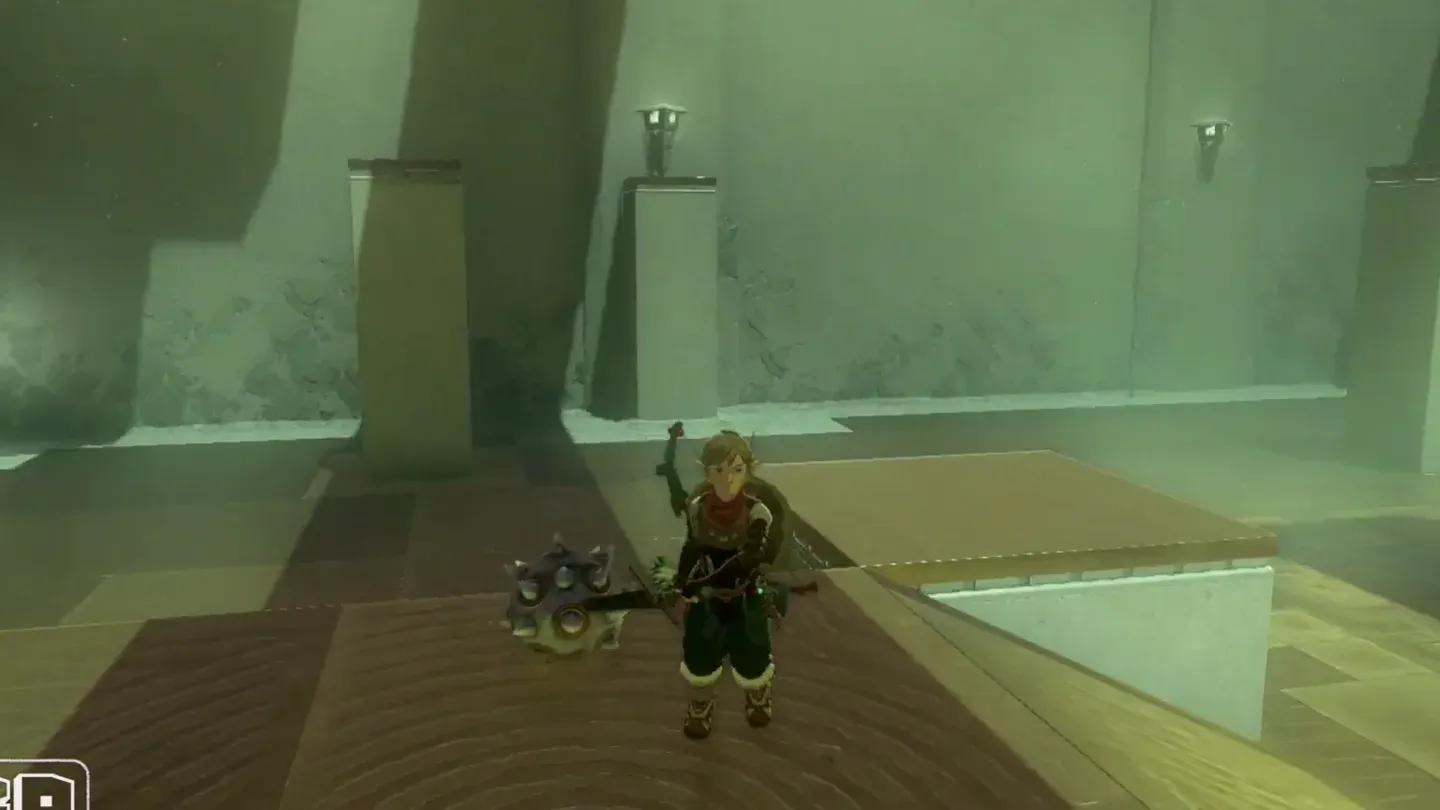 Link holding the spiked-ball weapon