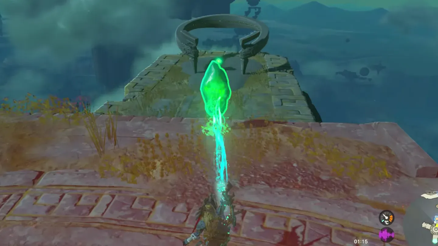Ultrahand carrying the crystal toward the stone ring of the entrance