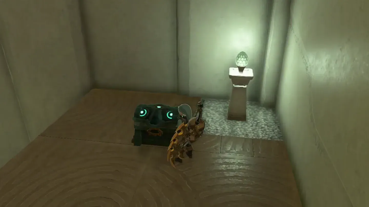 Link beside the chest on the corner ledge