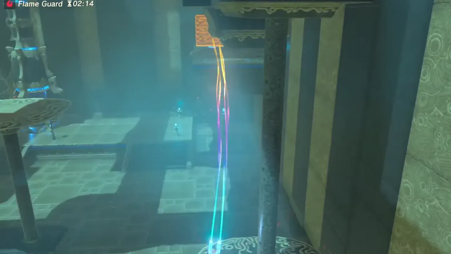 Link on the pan moving a cube with Magnesis toward the far scale