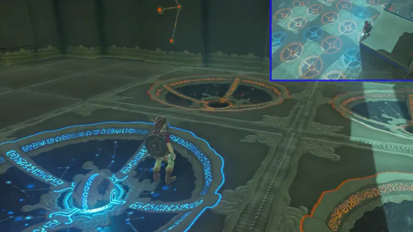 A ball settled in its hole with the ring glowing blue