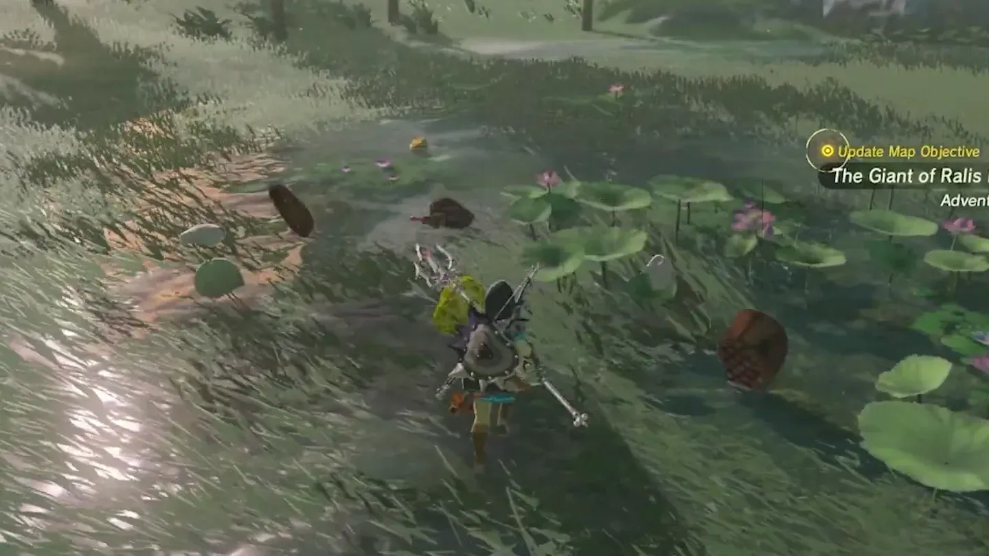 Drops scattered on the grass after the Hinox falls