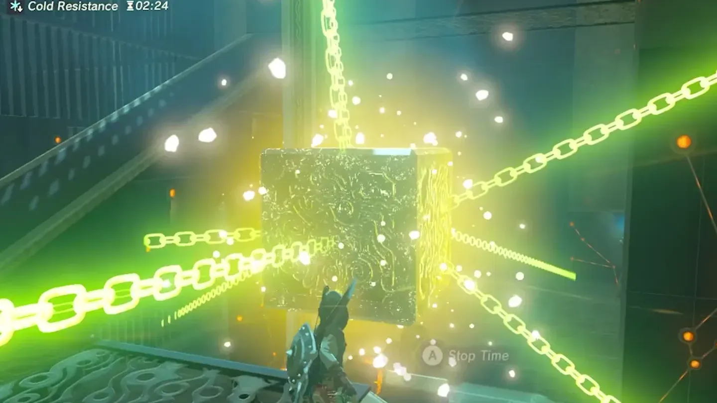 The metal cube frozen with Stasis above the chest