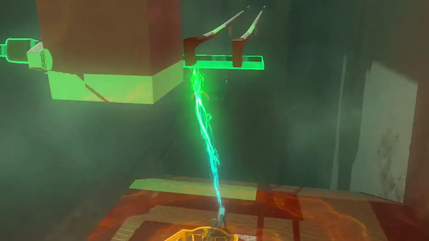 Link in the cart as the widened paddle swings toward it