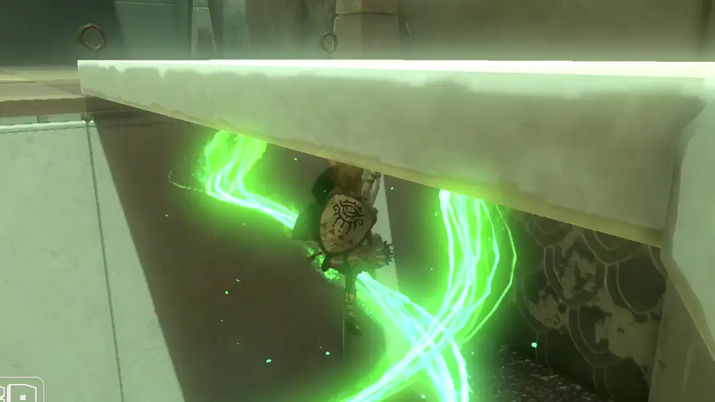 Link rising up through the underside of the lowered slab with Ascend