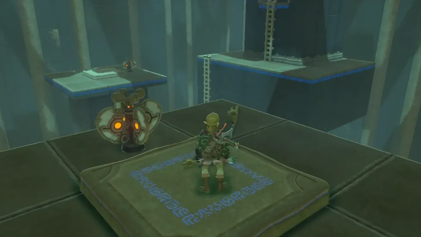 Link standing on a tilted launch platform beside a Wind Switch