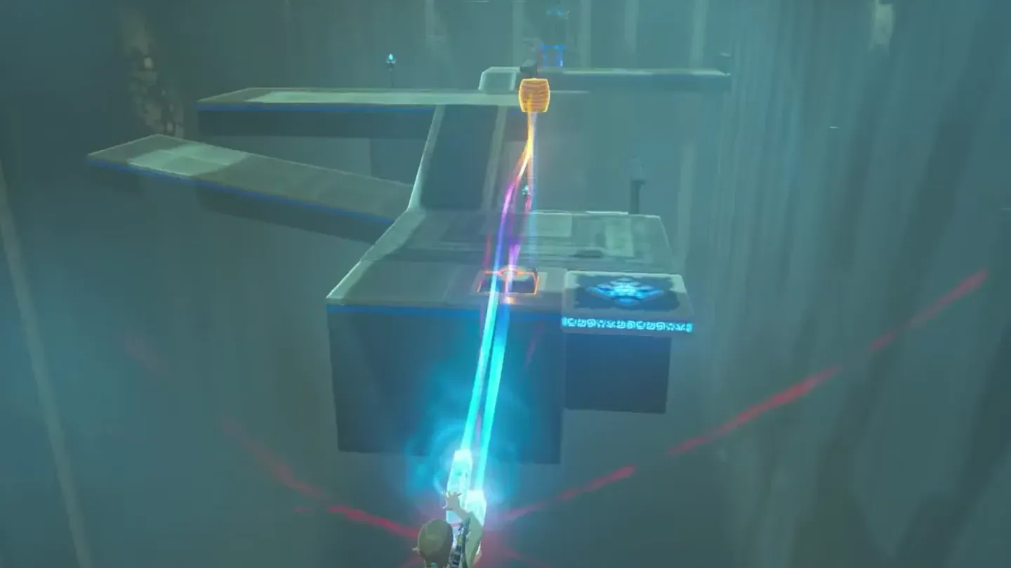 Link carrying a metal barrel through the air with Magnesis