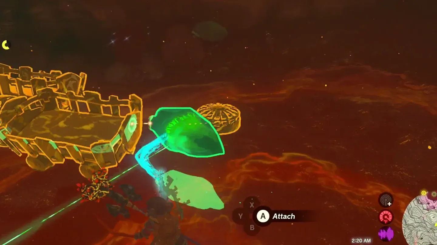 Ultrahand setting the green crystal on the minecart