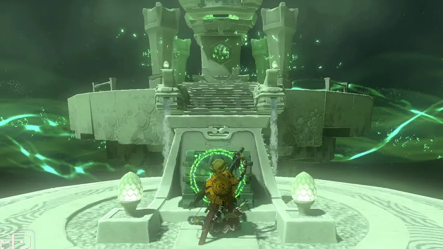 Link at the chest in front of the altar inside Chichim Shrine