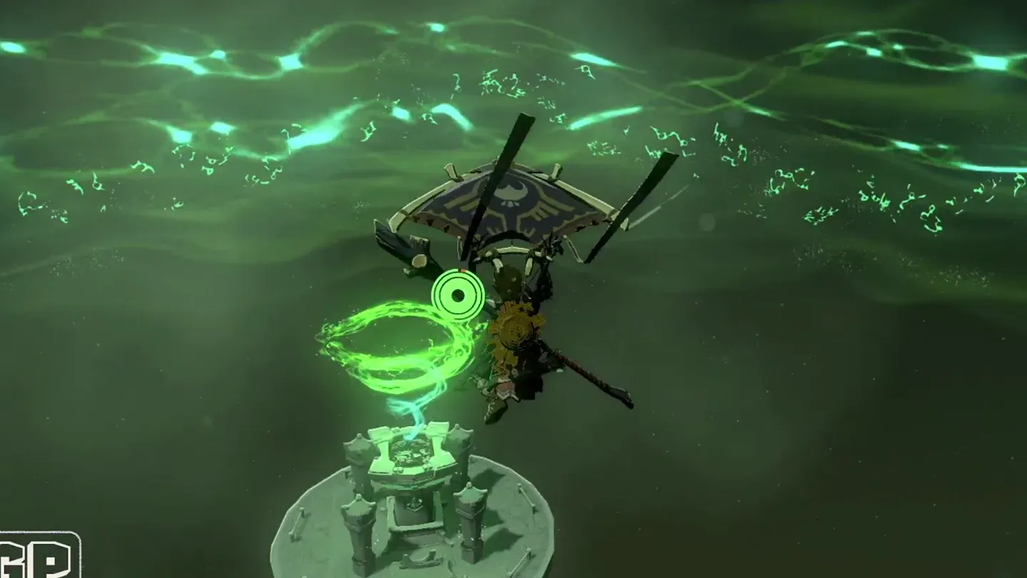 Link gliding down toward the altar