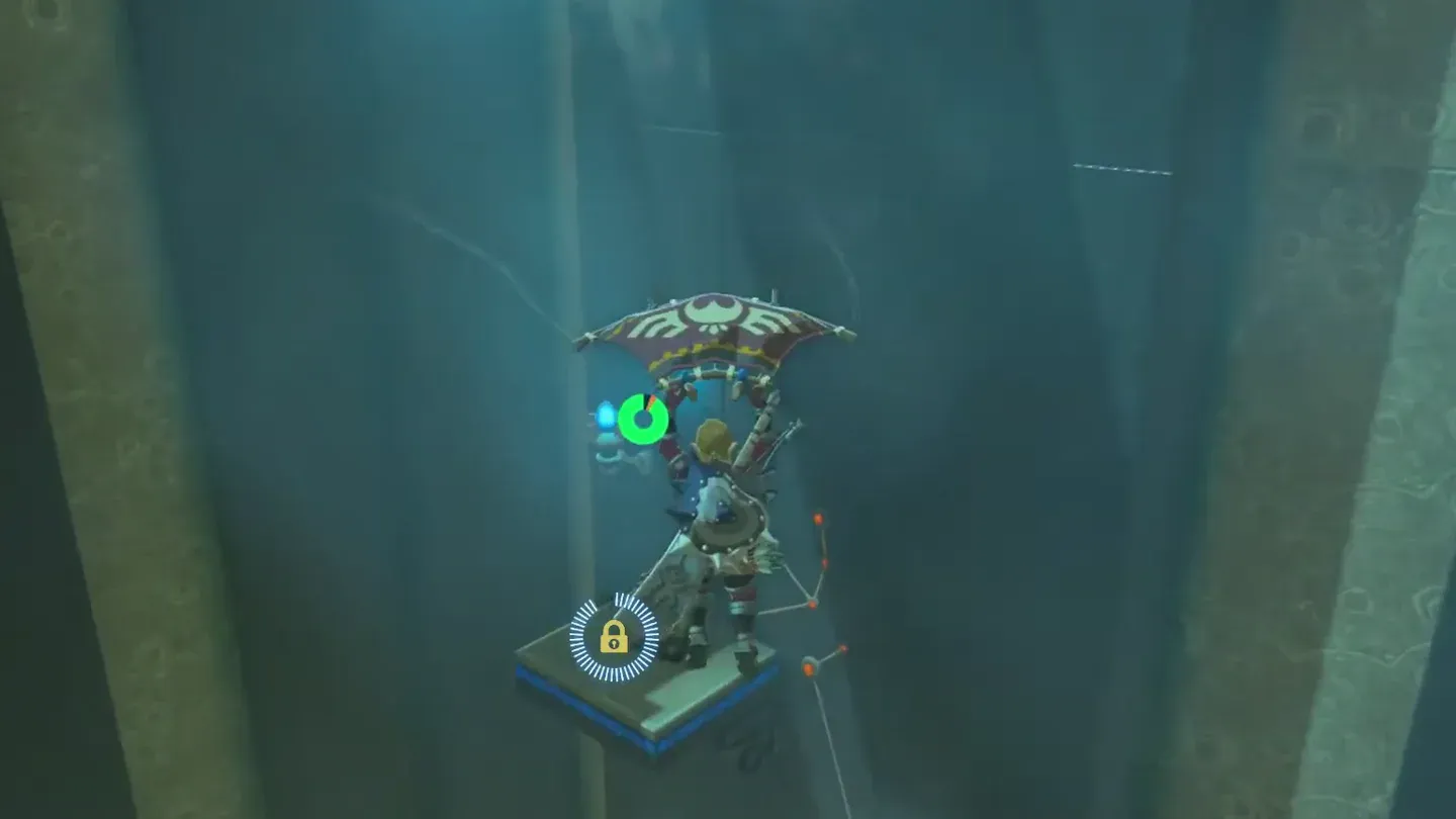 Link paragliding from the block toward a suspended platform