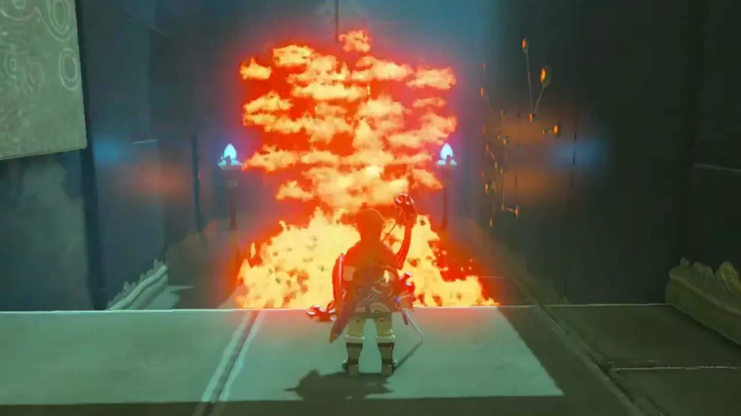 The vine wall engulfed in flames