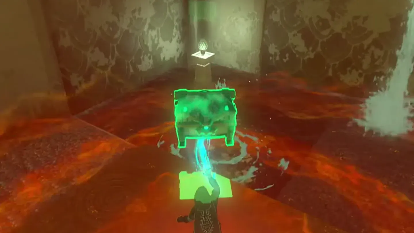 Ultrahand lifting a chest out of the water beside the waterfall