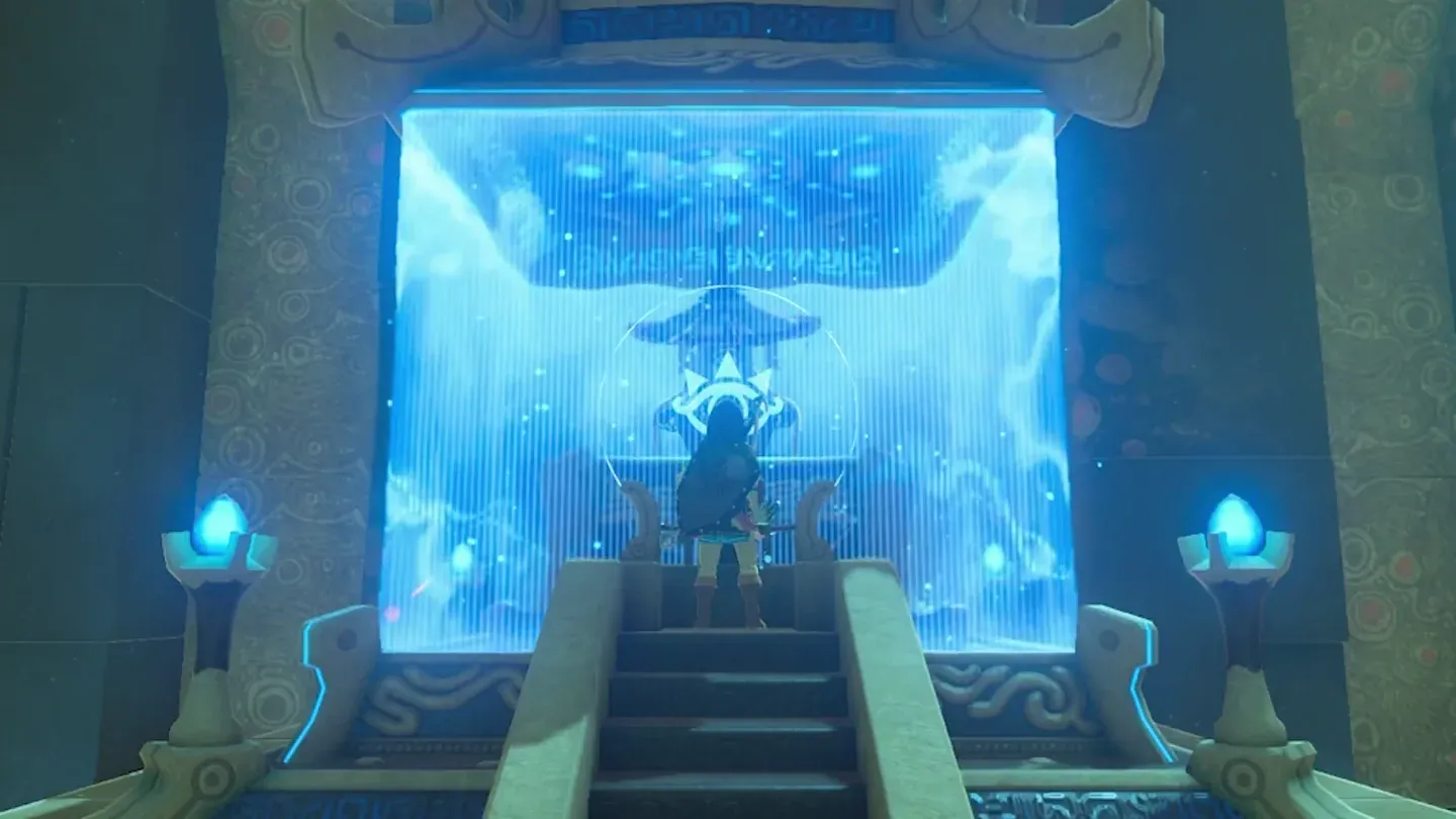 Link before Zuna Kai at the pedestal