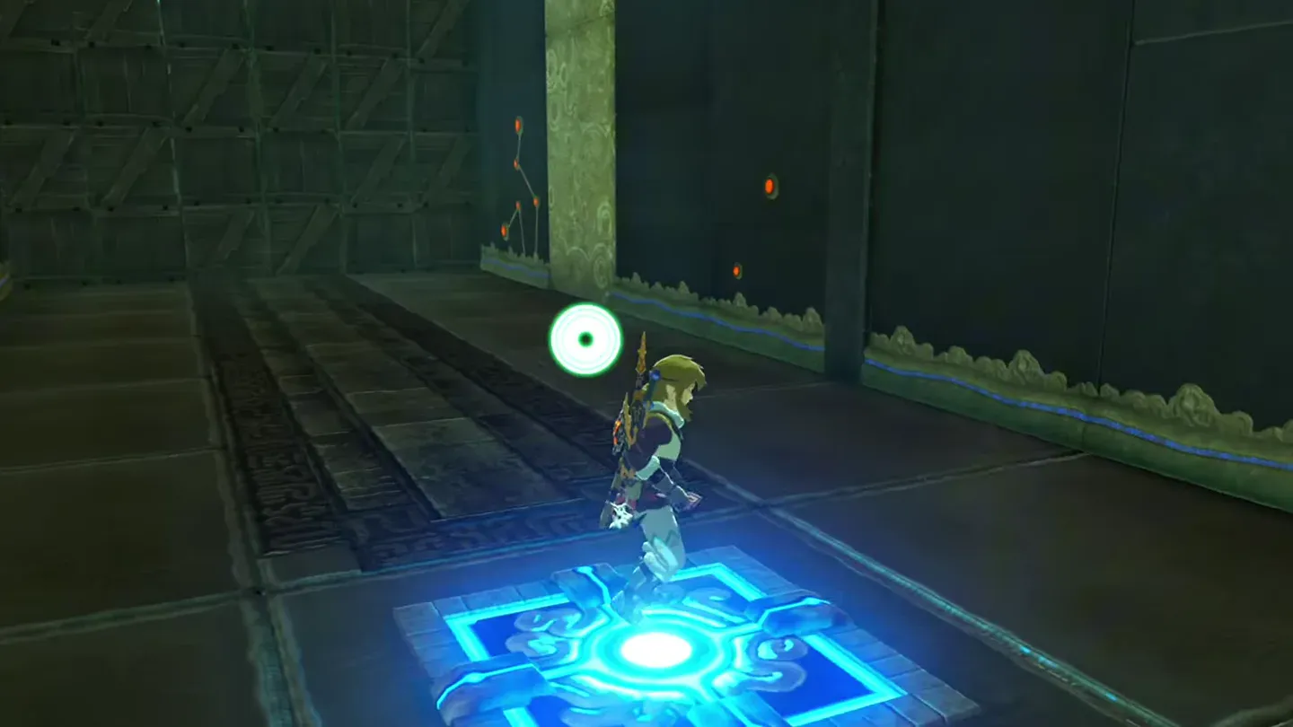 Link stepping onto a glowing floor switch in a corridor