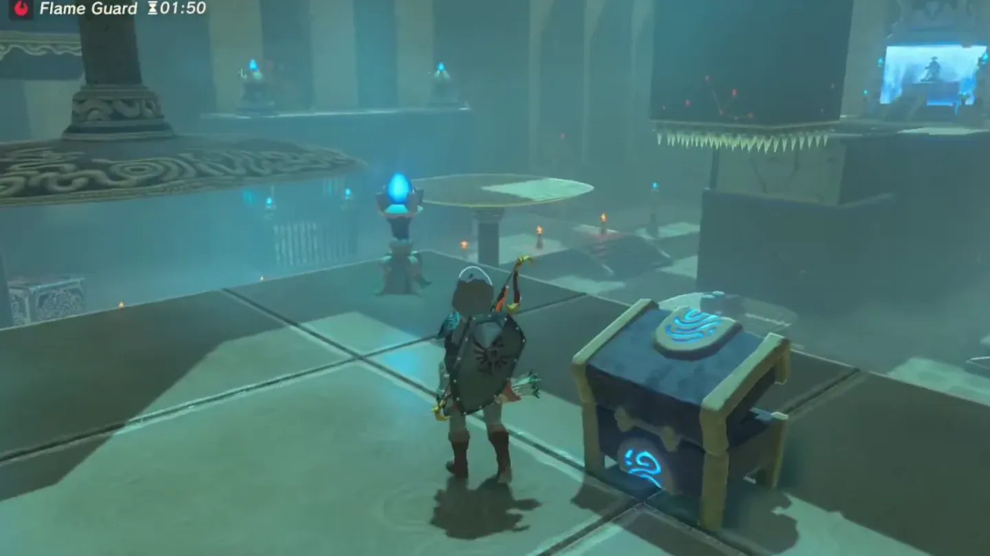 Link next to the chest on the raised platform