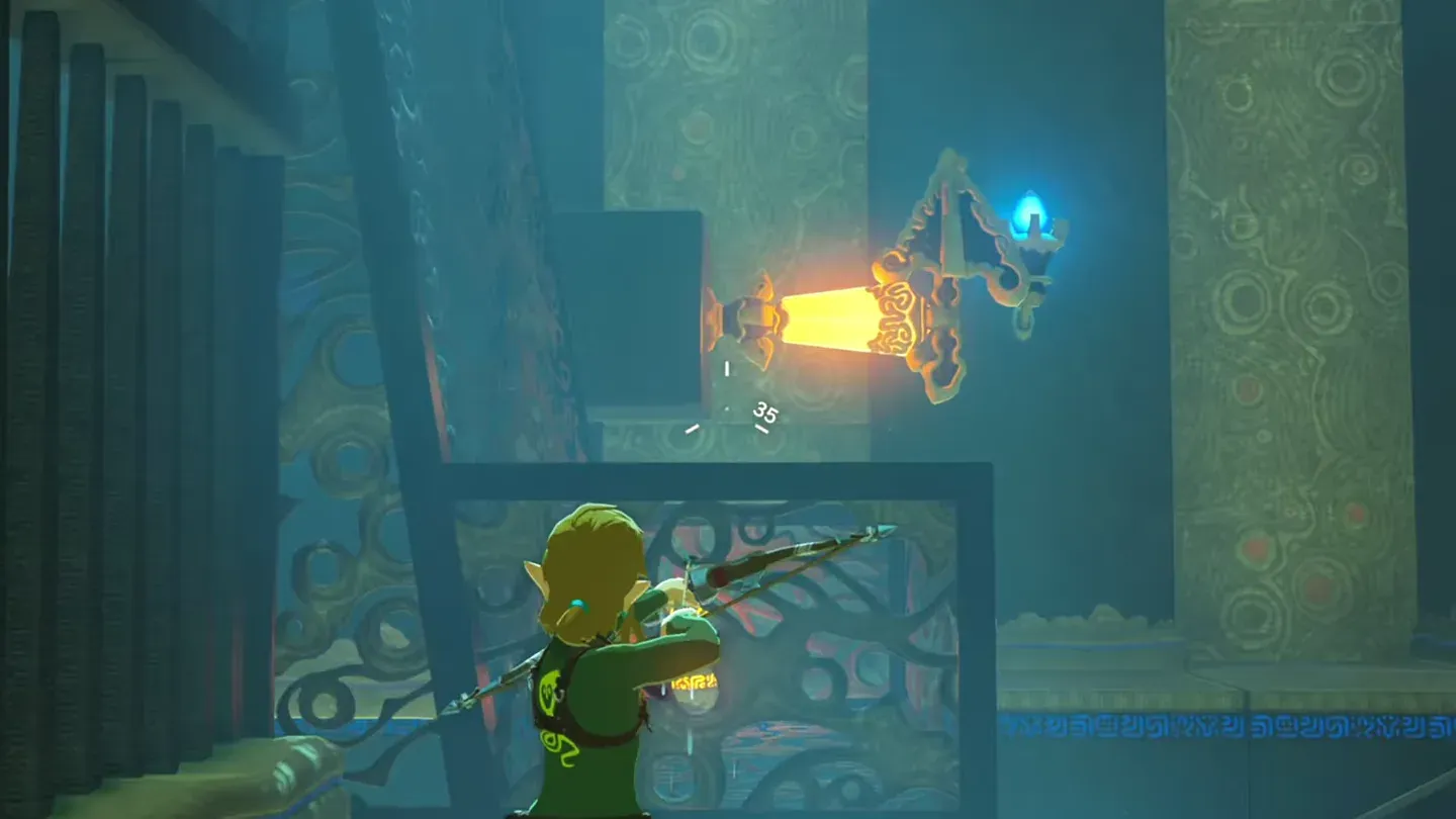 Link shooting the crystal with the ball in the basket
