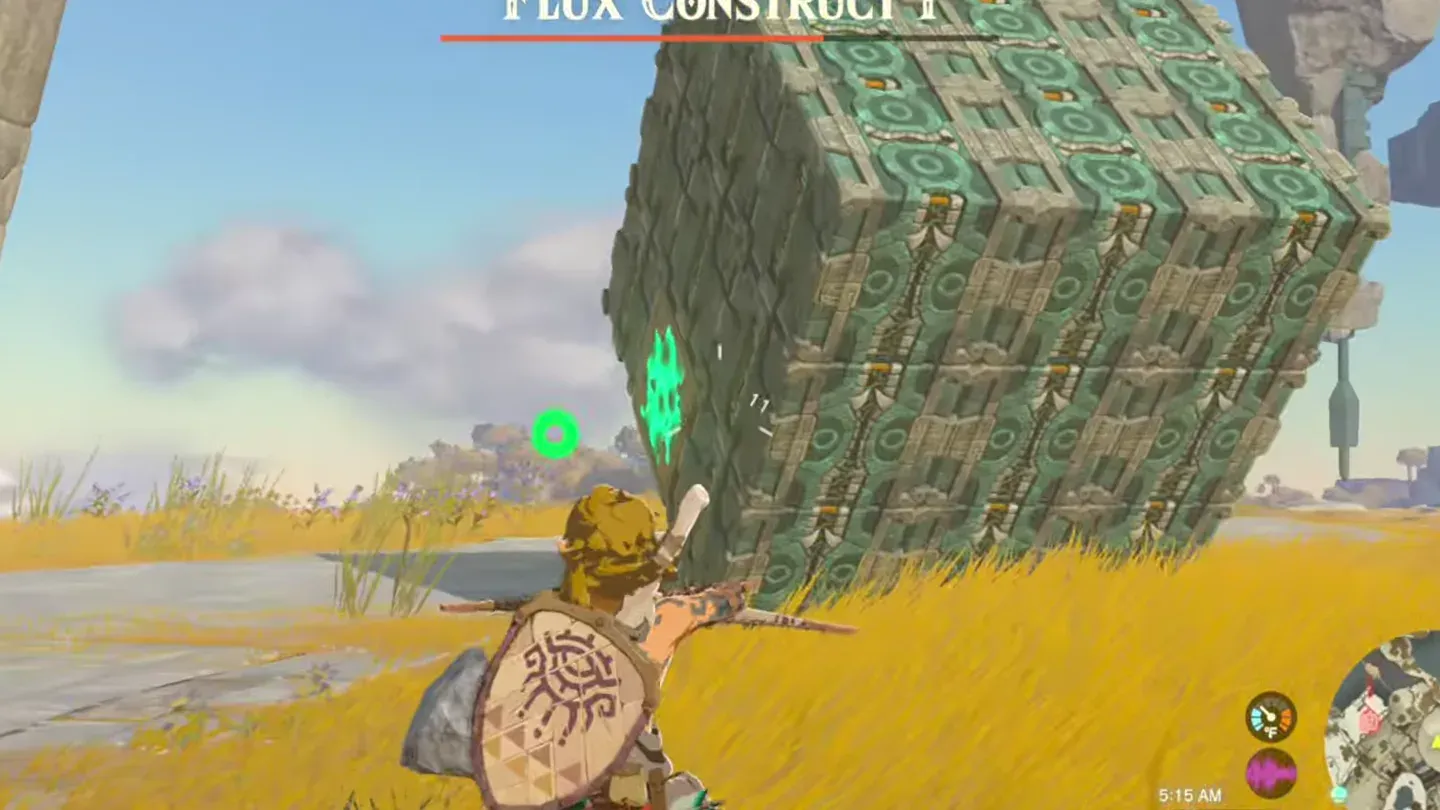 A Flux Construct rolling toward Link as a giant cube