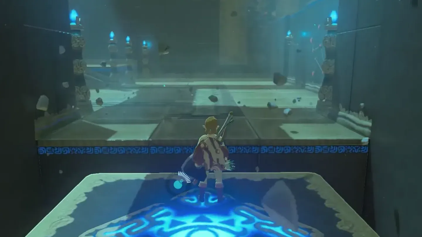The blocks blown away and the platform crossing into the launcher chamber