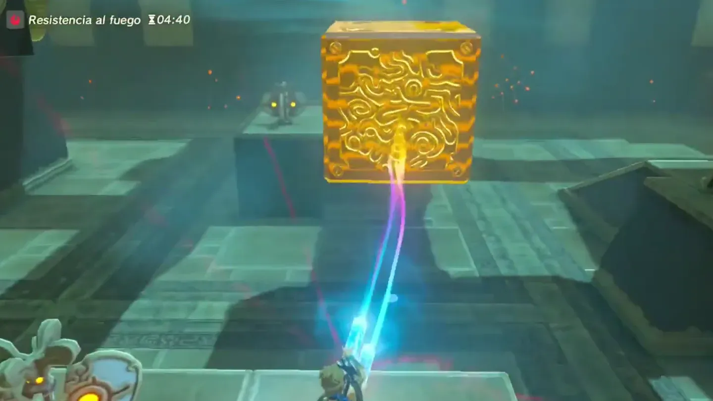 Link carrying the big metal cube with Magnesis