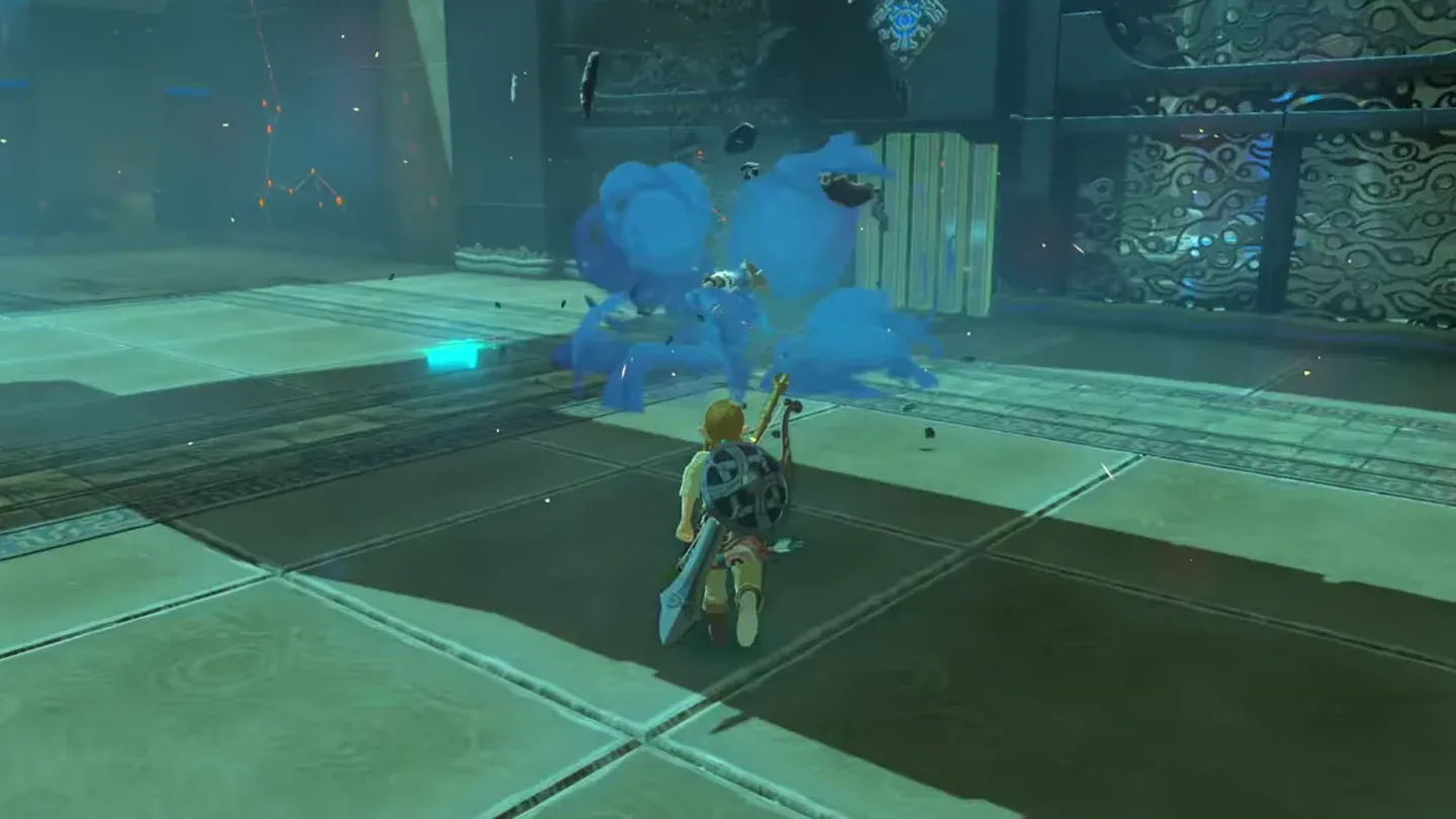 The Guardian Scout breaking apart in blue smoke