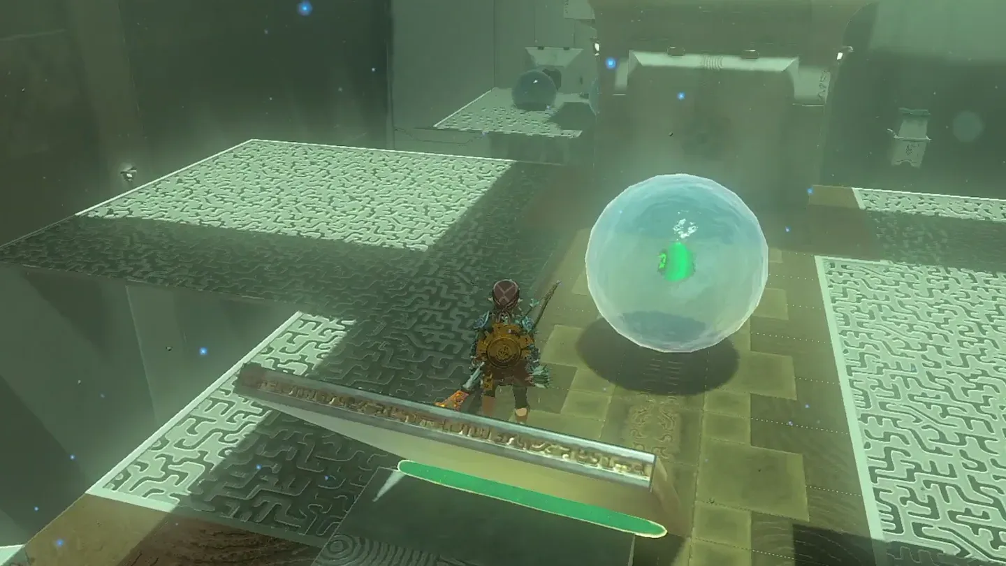 A water orb rolling along the ramp toward the altar