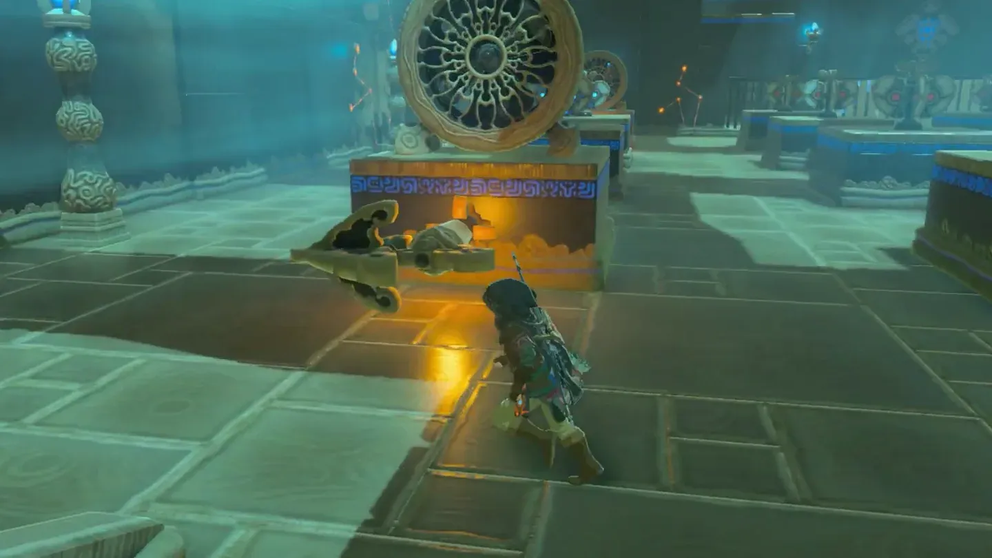 Link beside a fan glowing orange on its side