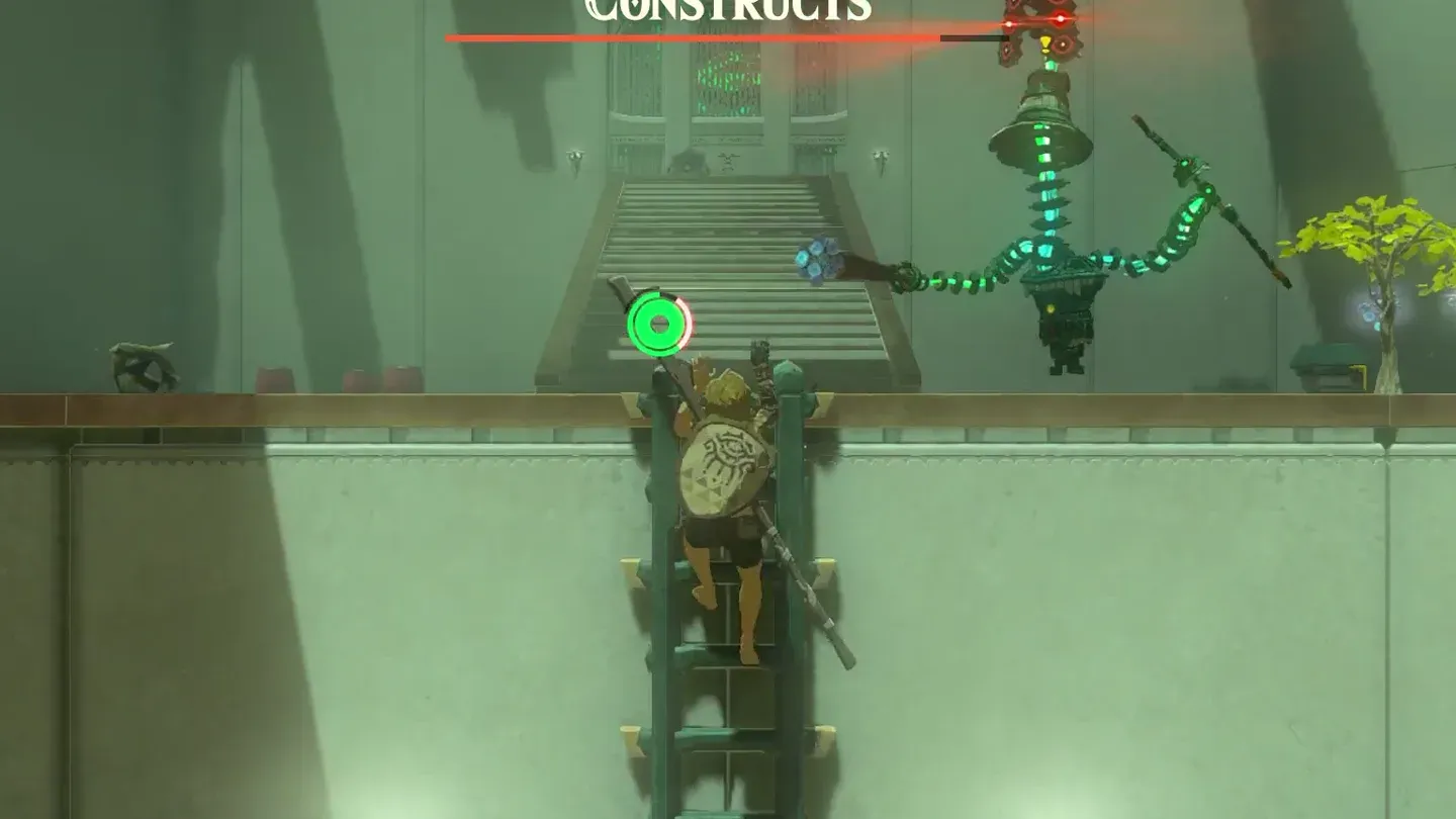Link on the ladder with a Construct passing above