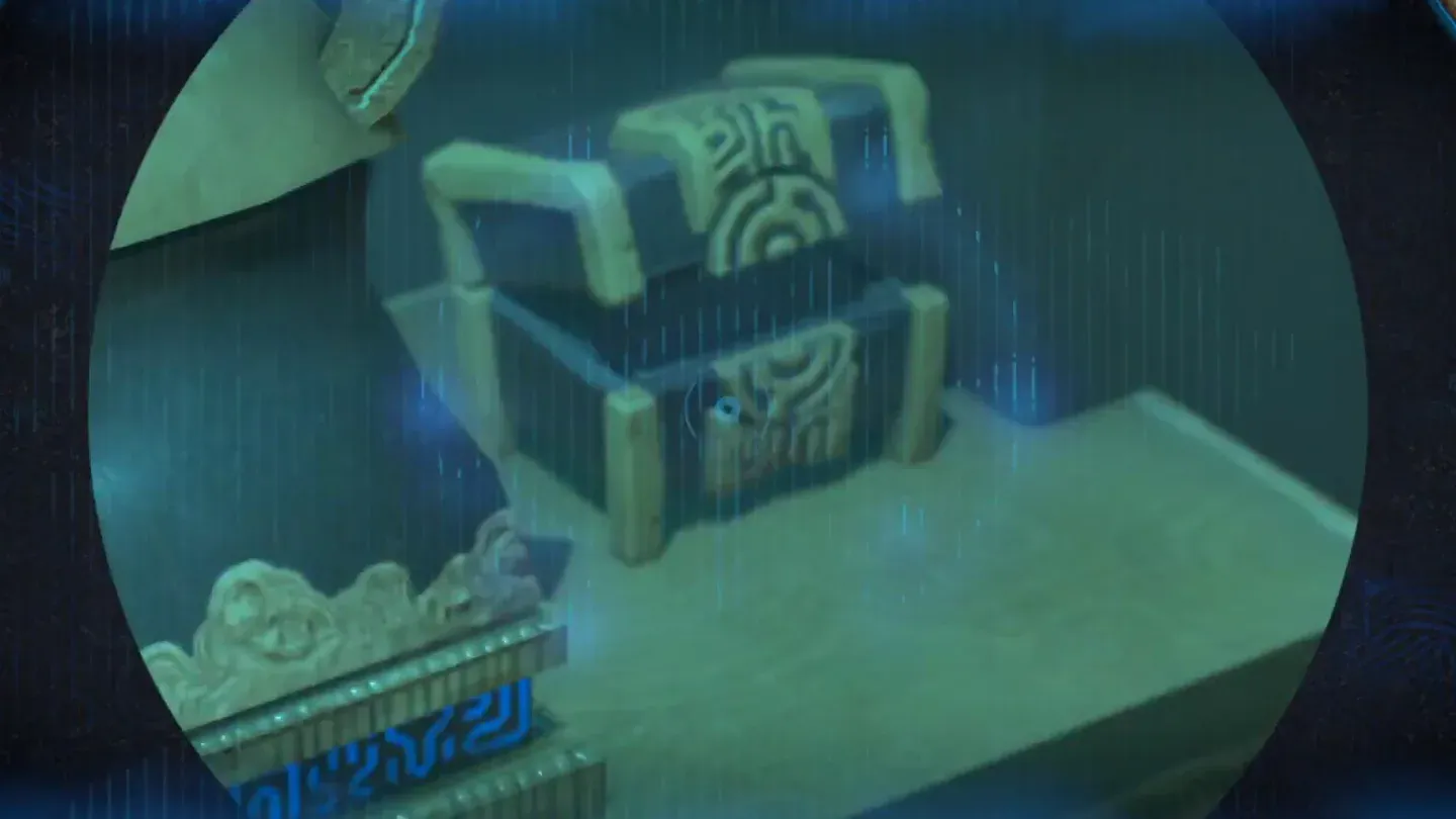 Zoomed view of the treasure chest on the roof of the socket room