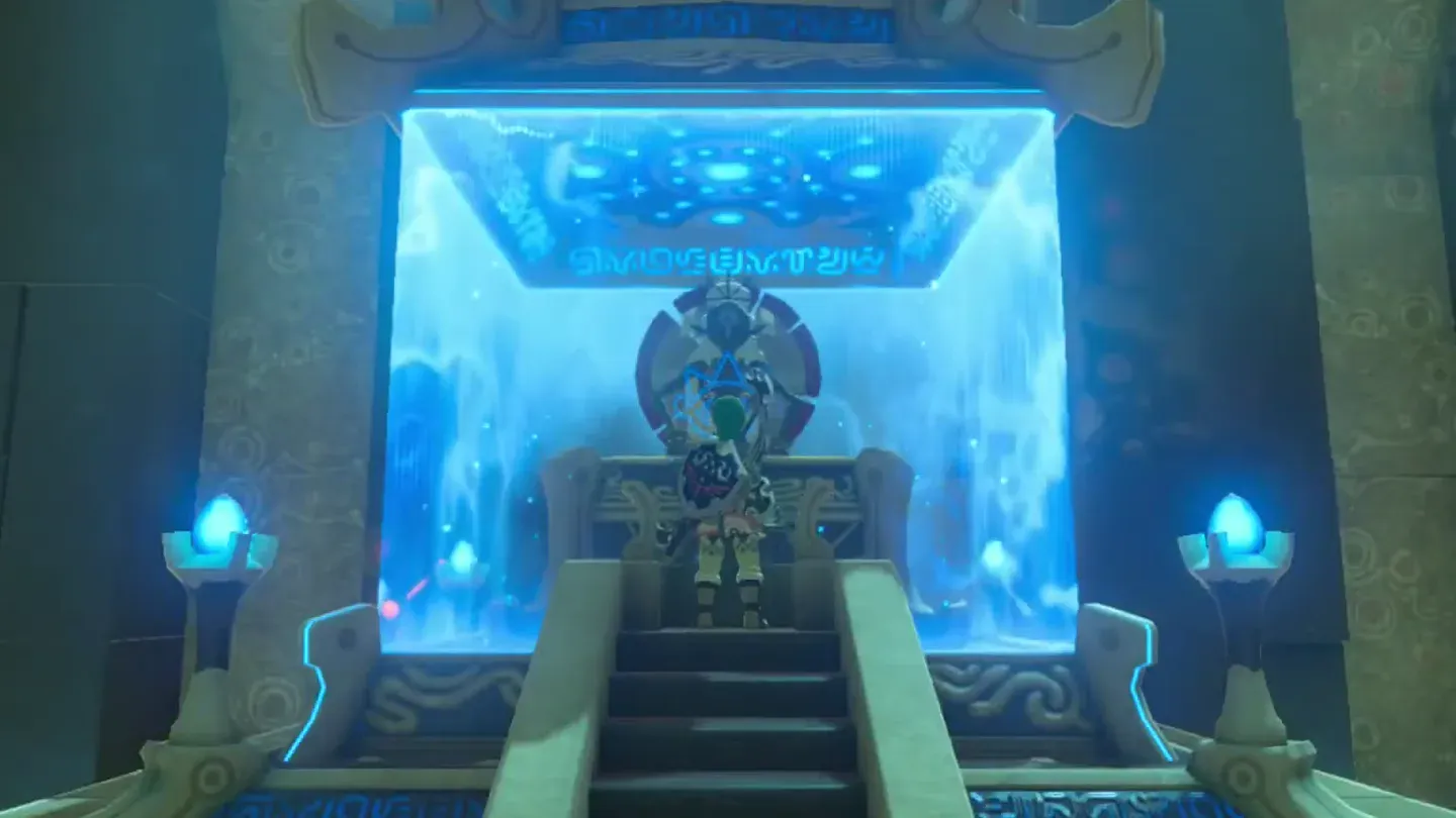 Link standing before the monk at the altar
