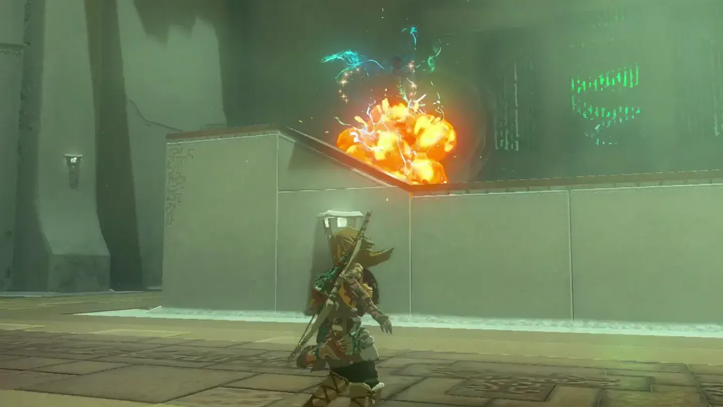 A burst of fire on the raised block where the Fire Fruit hit