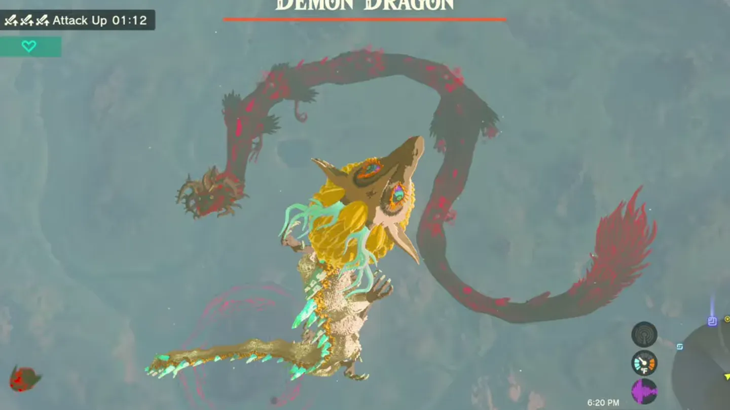 The Light Dragon flying near the Demon Dragon high above Hyrule
