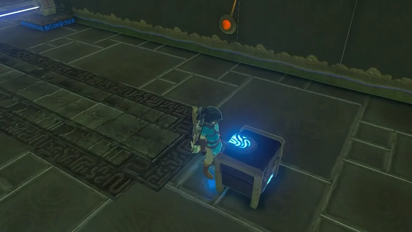 Link opening the back-room chest below the entrance