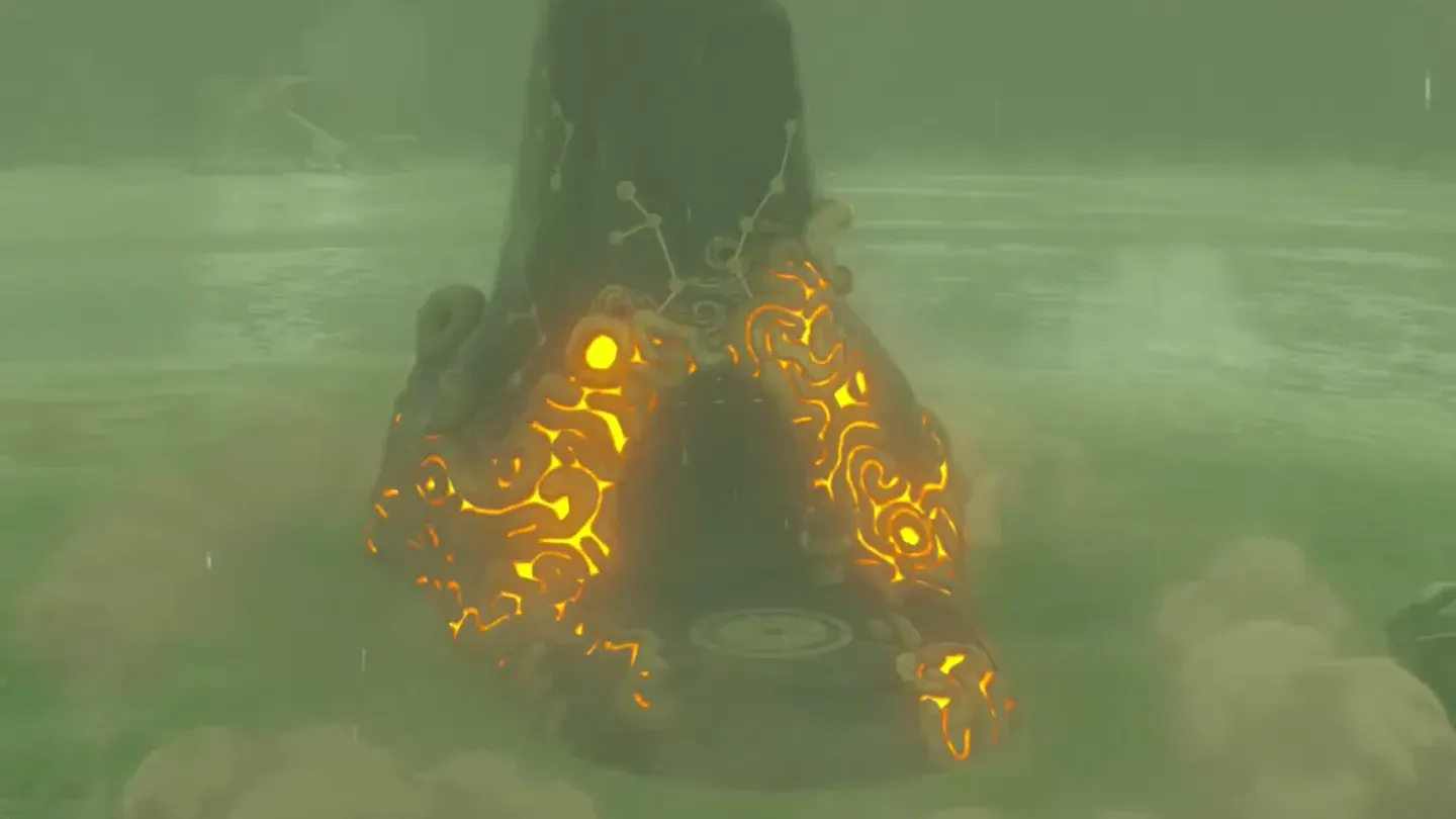 The risen shrine glowing orange