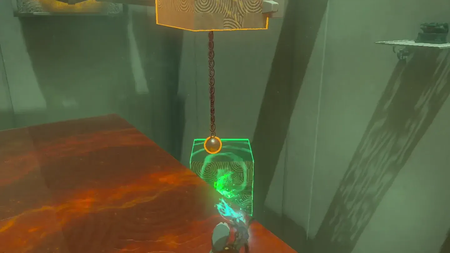 Ultrahand attaching the cube to the chain hanging under the box