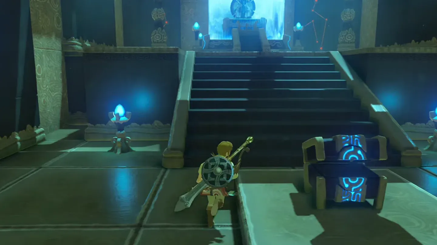 Link beside the treasure chest behind the portcullis