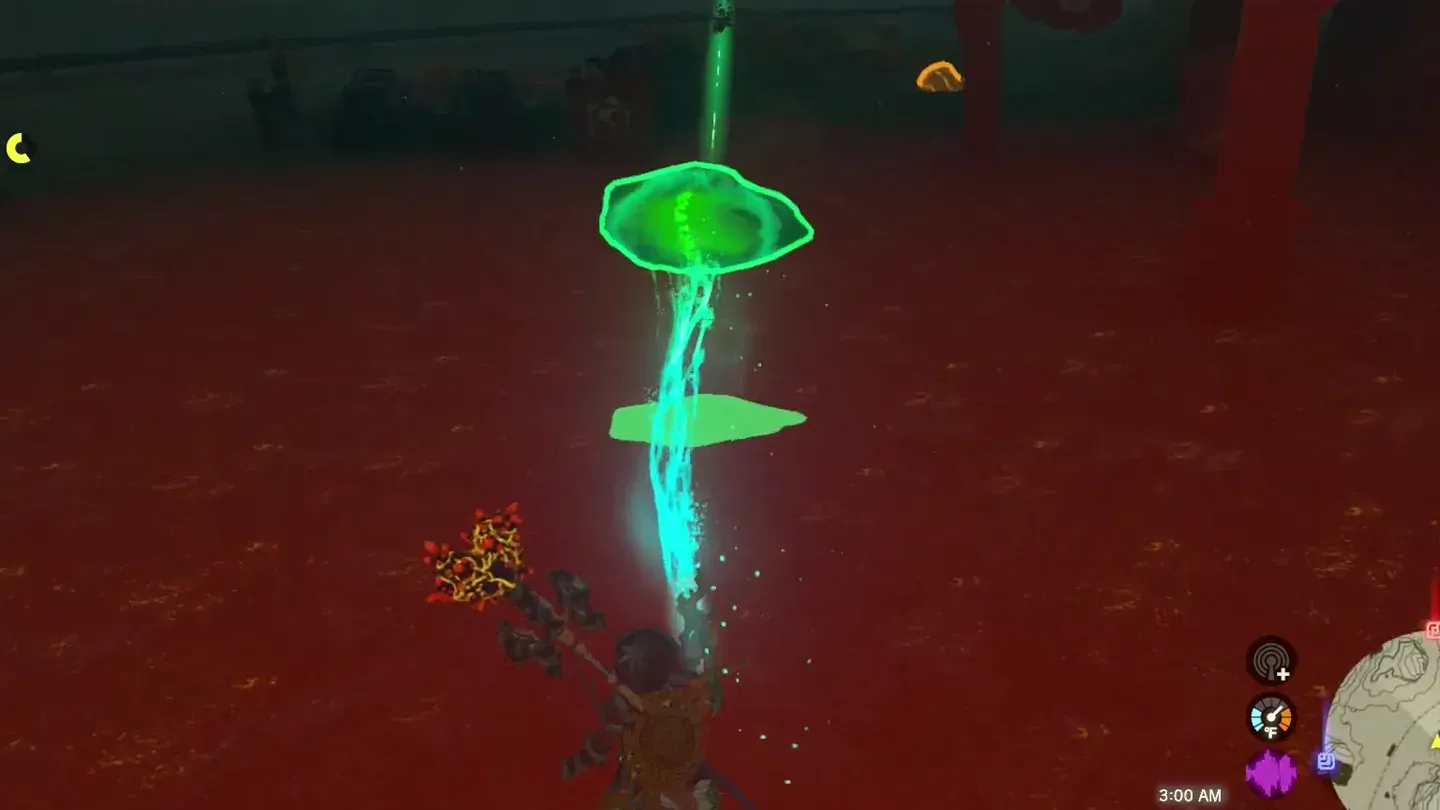 Ultrahand carrying the green crystal across the ground