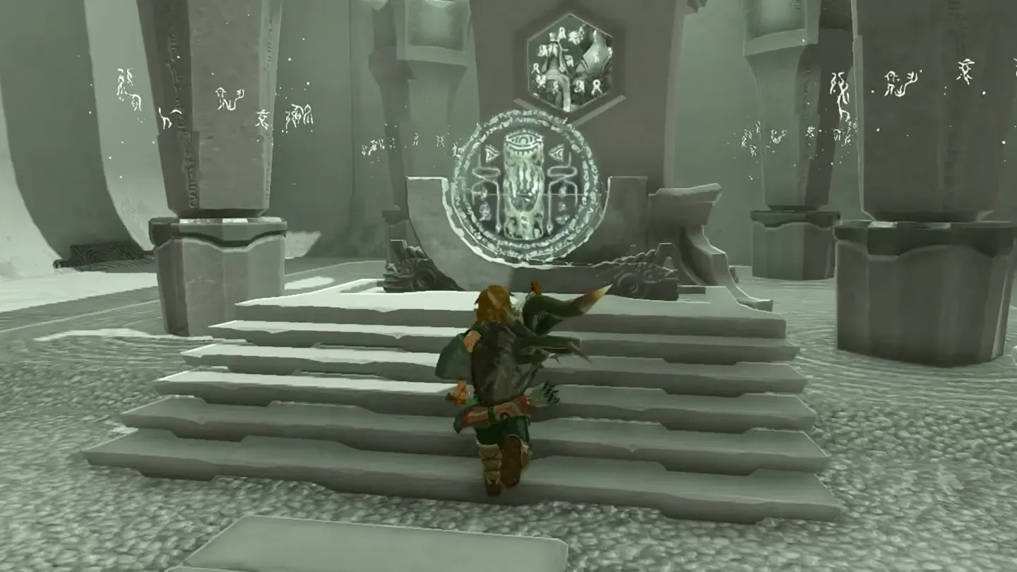Link climbing the steps to the altar