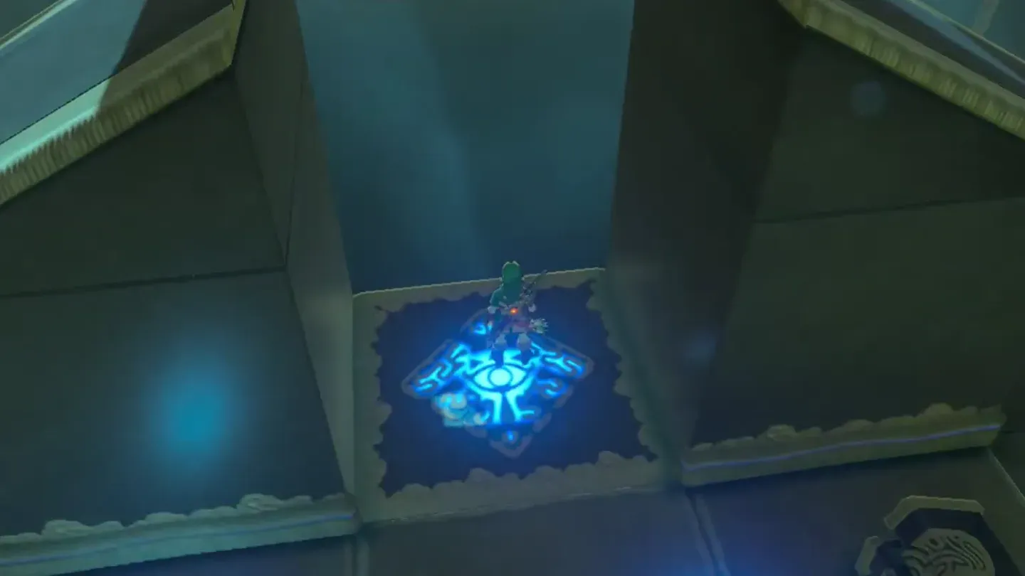Link standing on a glowing floor switch near the chest