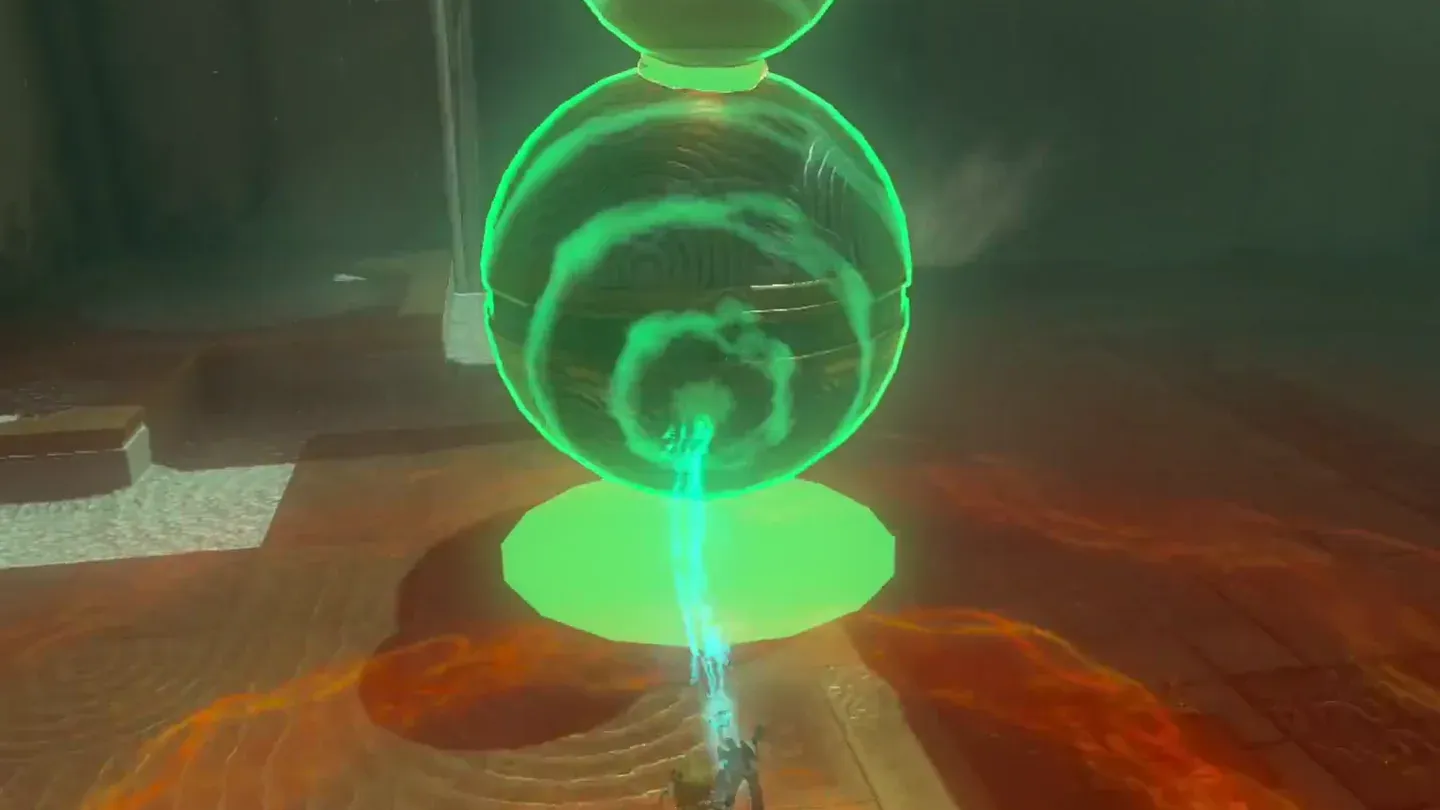 Ultrahand setting the joined orbs on the rails, big orb on top