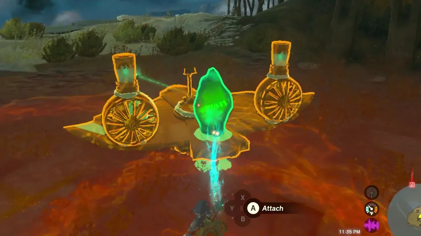 Ultrahand setting the green crystal on the aircraft