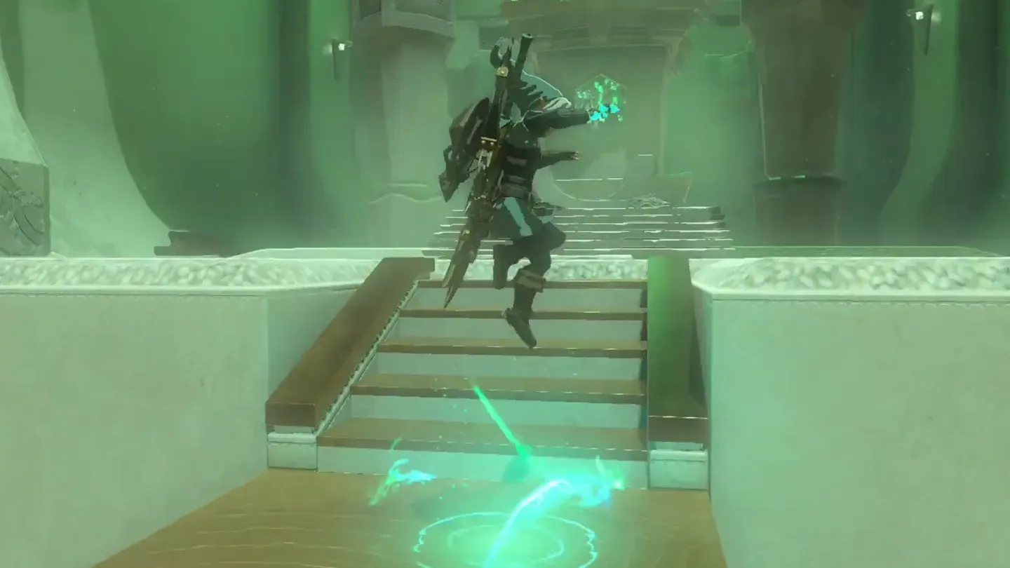 Link jumping toward the altar steps