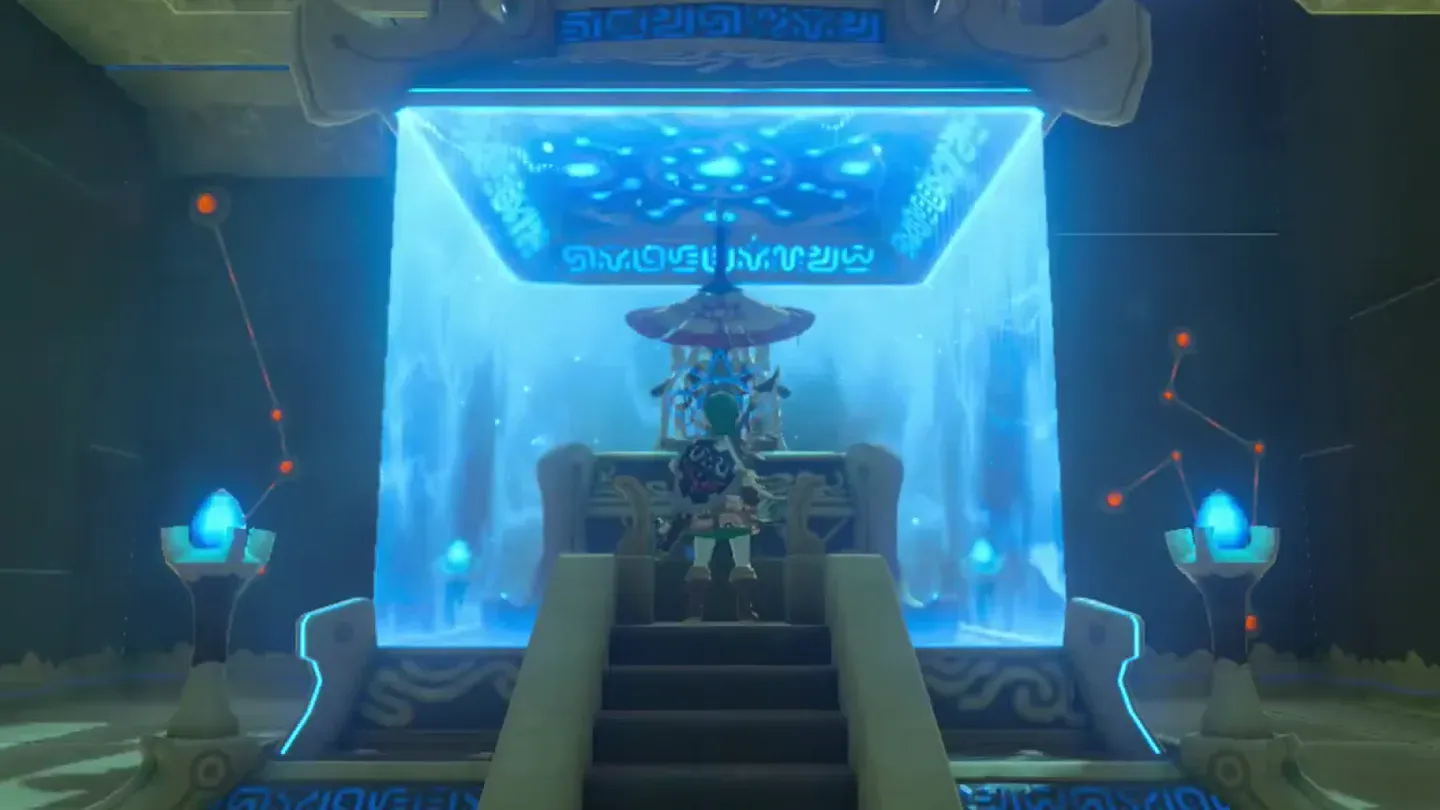 Link before the monk behind the blue barrier