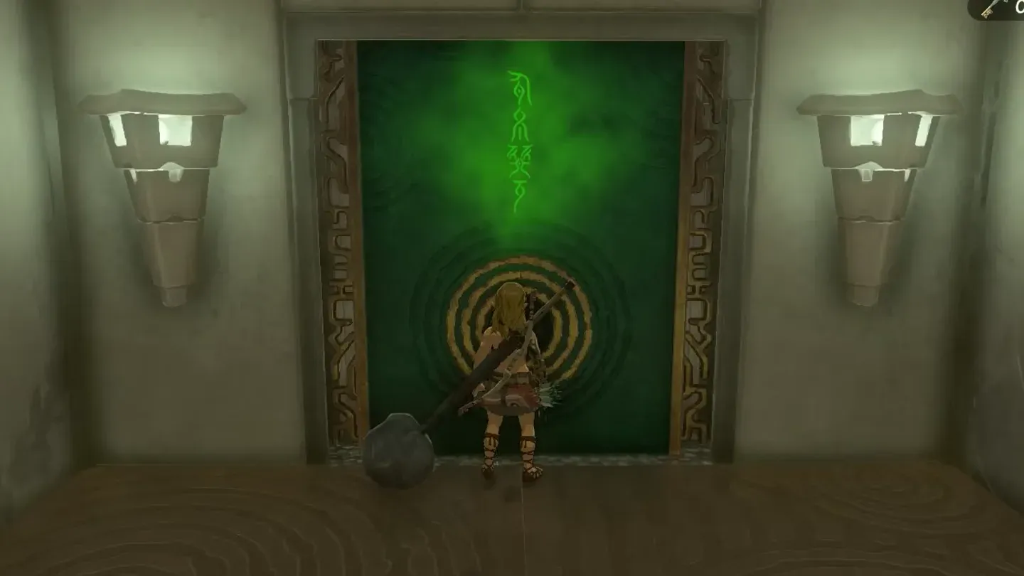 Link at the locked green door at the top of the stairs