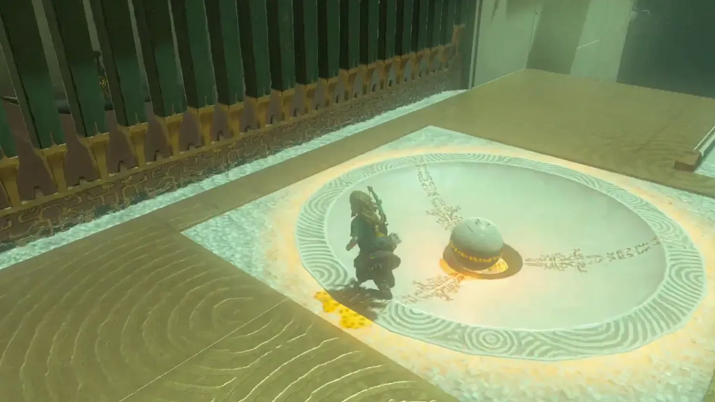Link setting the orb into the vessel on the upper level