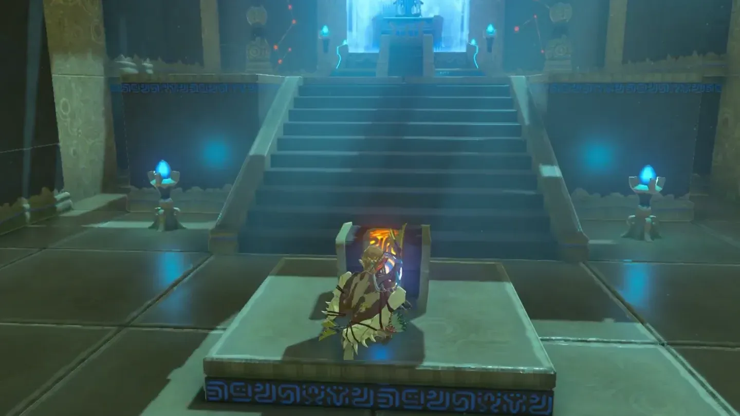 Link opening the stone chest before the Monk's stairs