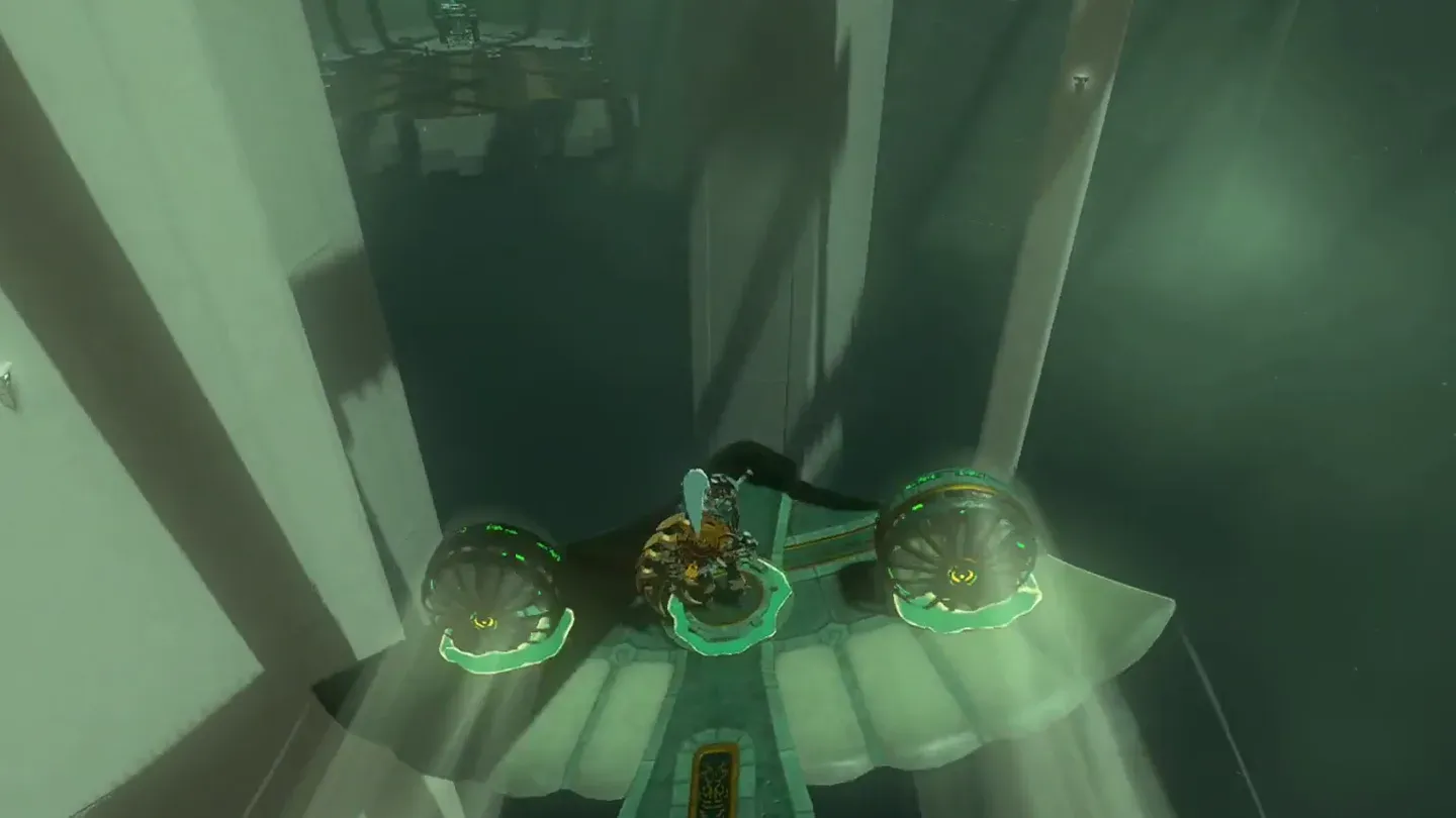 Link flying the plane across the chamber