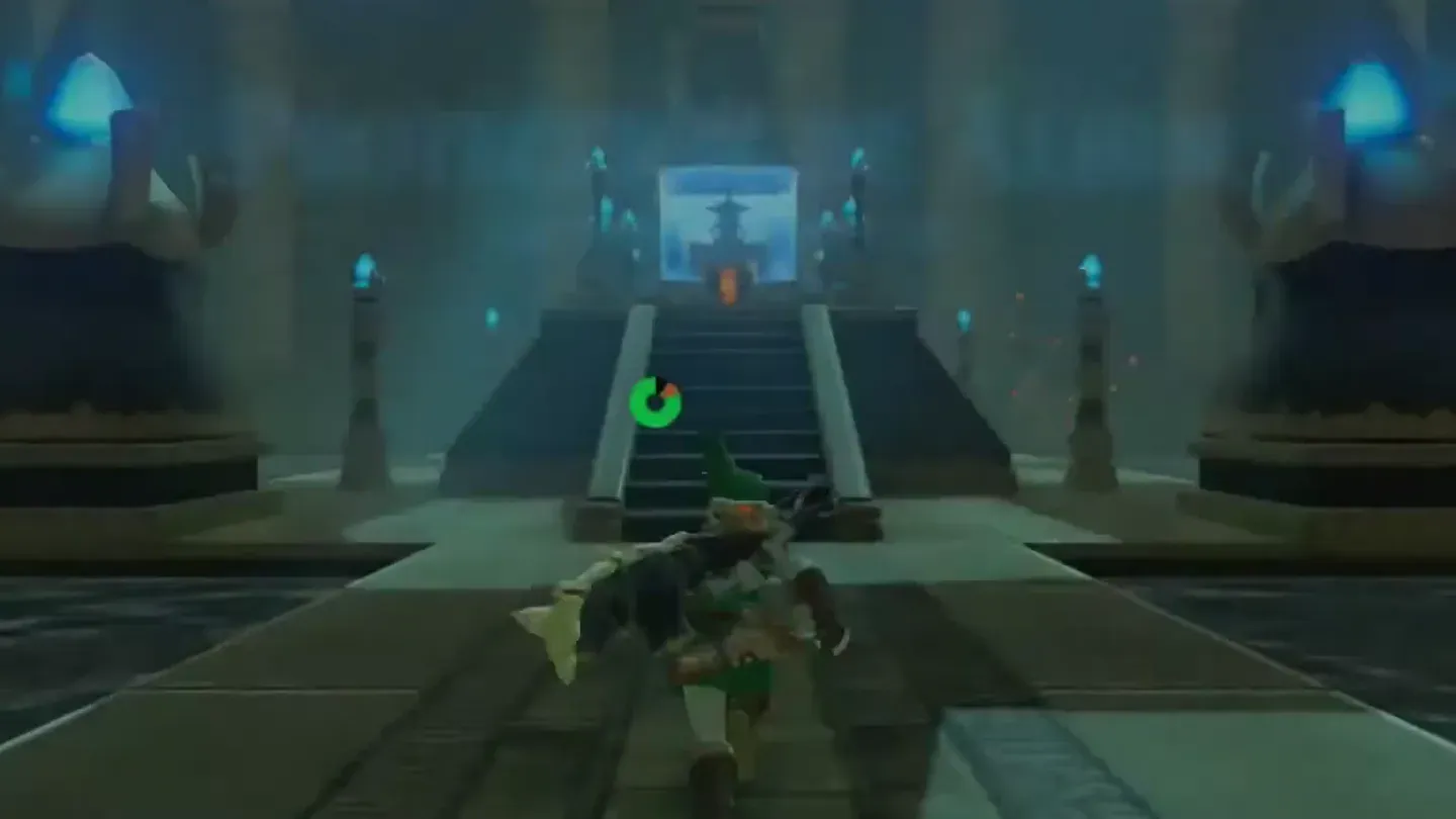 A straight path and stairs leading up to the monk's pedestal