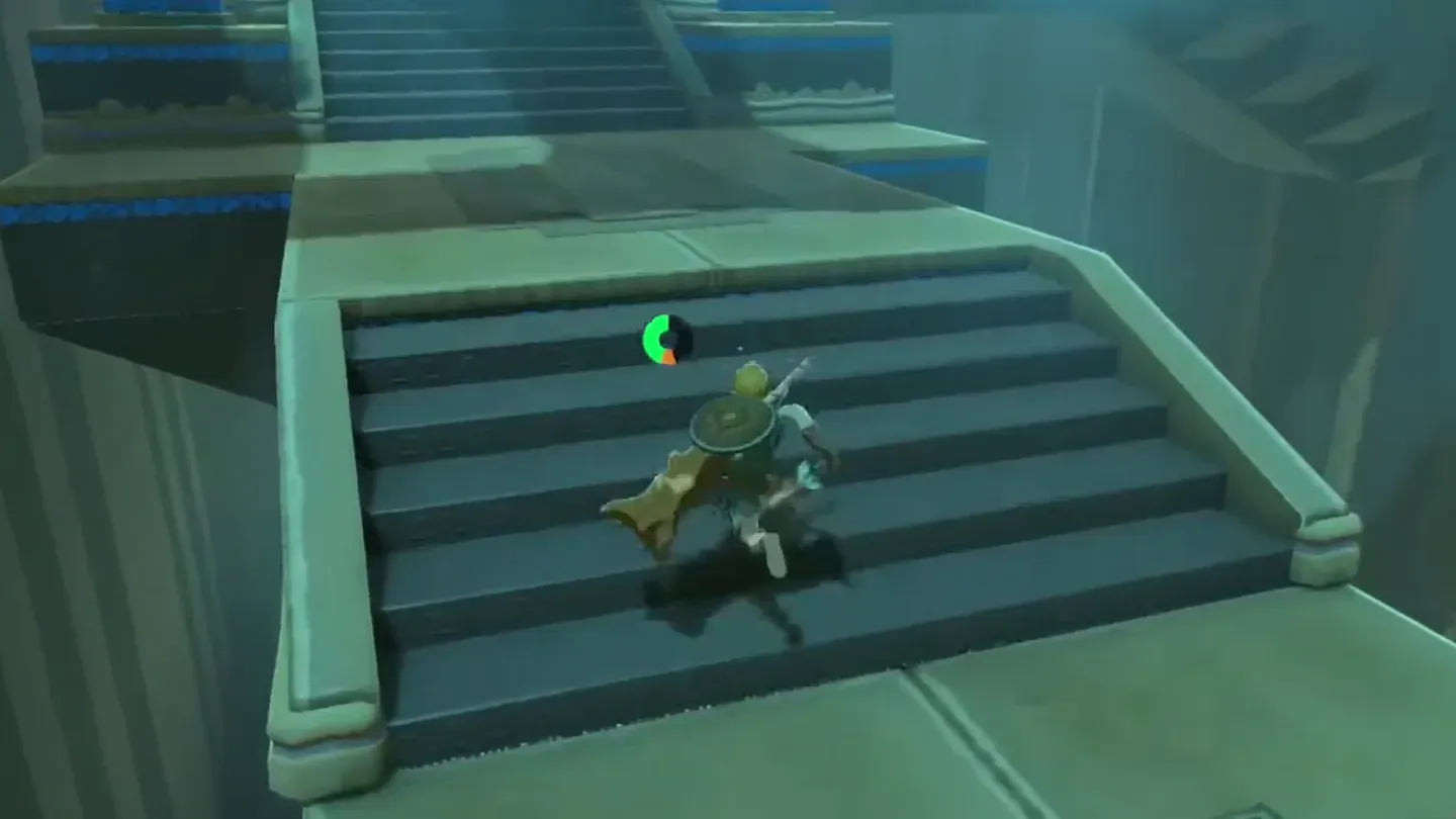 Link climbing a staircase from the lower platform
